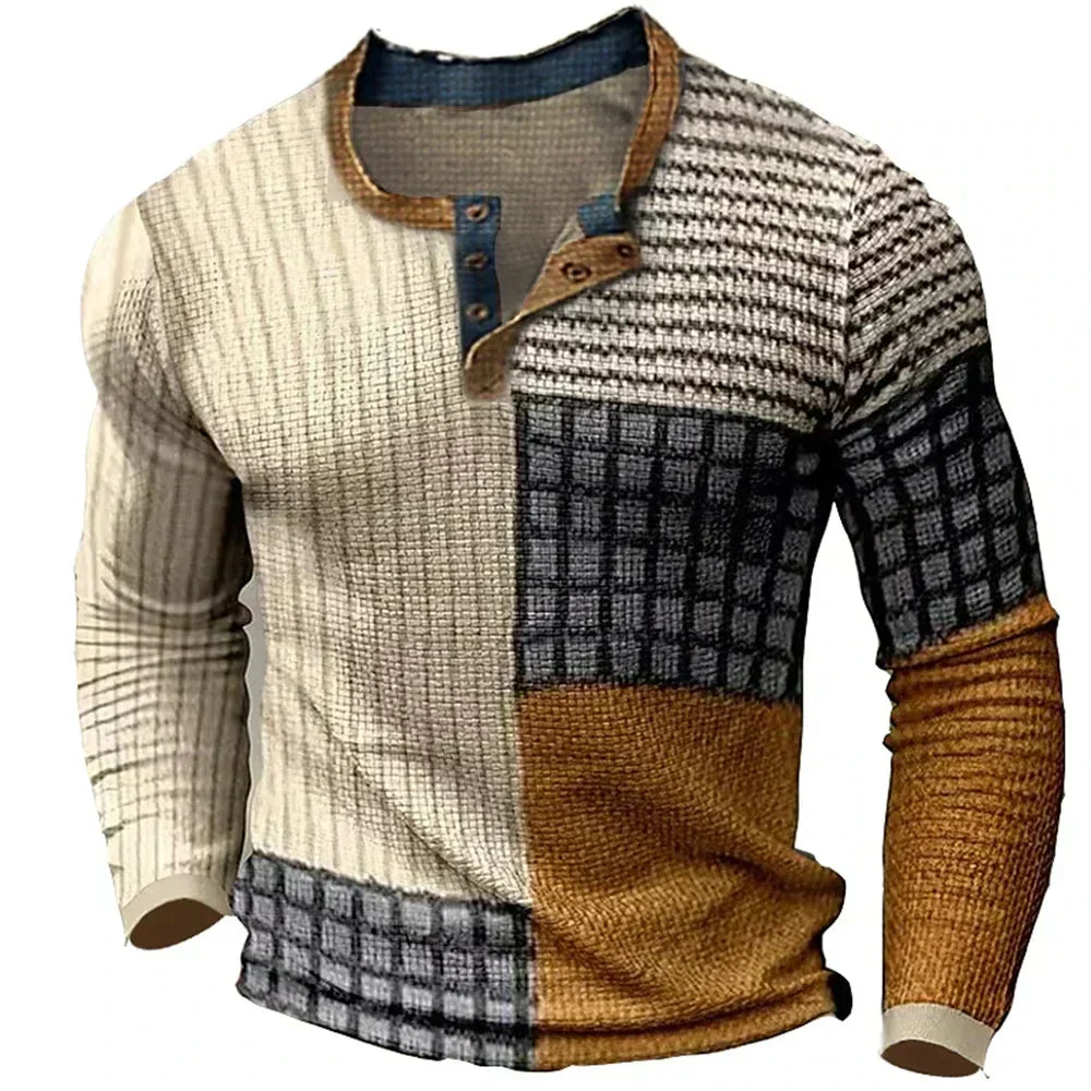 Fabien | T-shirt Manches Longues Patchwork Élégant