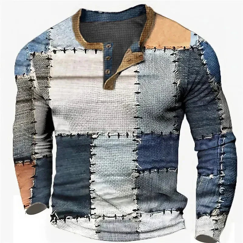 Fabien | T-shirt Manches Longues Patchwork Élégant