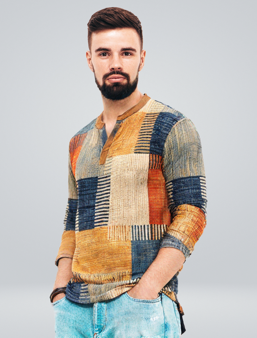 Fabien | T-shirt Manches Longues Patchwork Élégant
